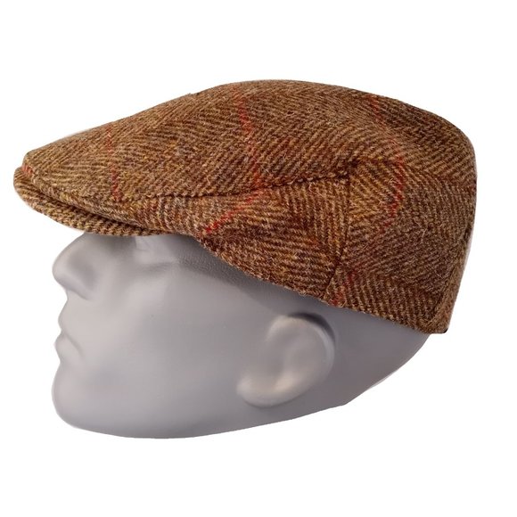 Hartside HS14 Scottish Highland Harris Tweed® Flat Cap Olive-Gold - CHOOSE SIZE - Picture 6 of 13